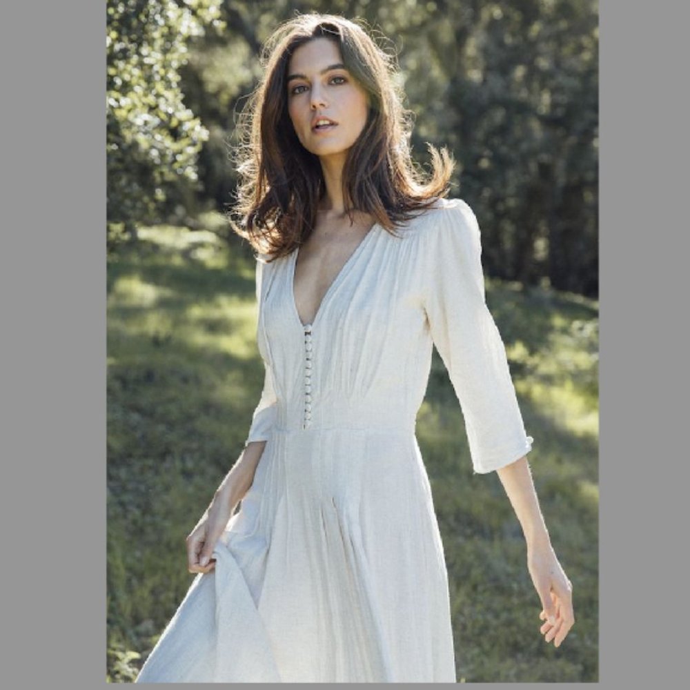 Kara Thoms Olympia Dress in Stone Linen XS NWT